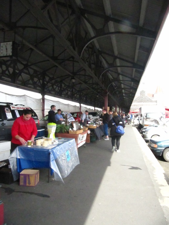 Stalls along the platform at the Otago Farmers Market